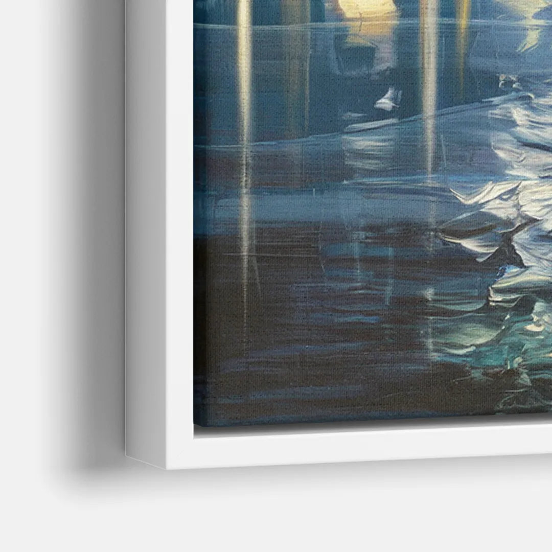 Seattle Skyline Reflection - Close-Up White Frame Canvas