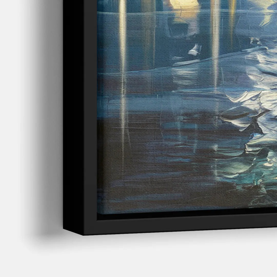 Seattle Skyline Reflection - Close-Up Black Frame Canvas