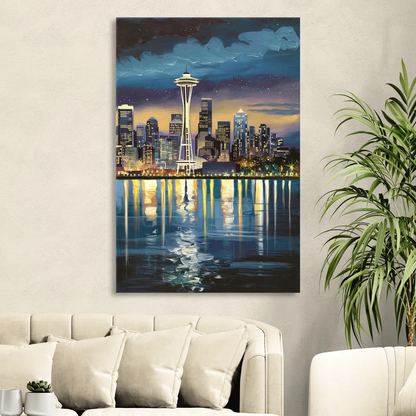 Seattle Skyline Reflection Sitting Room - Canvas Wall Art