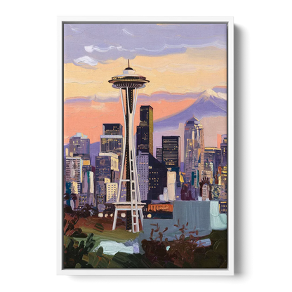 Seattle Skyline from Kerry Park Front - White Canvas Wall Art