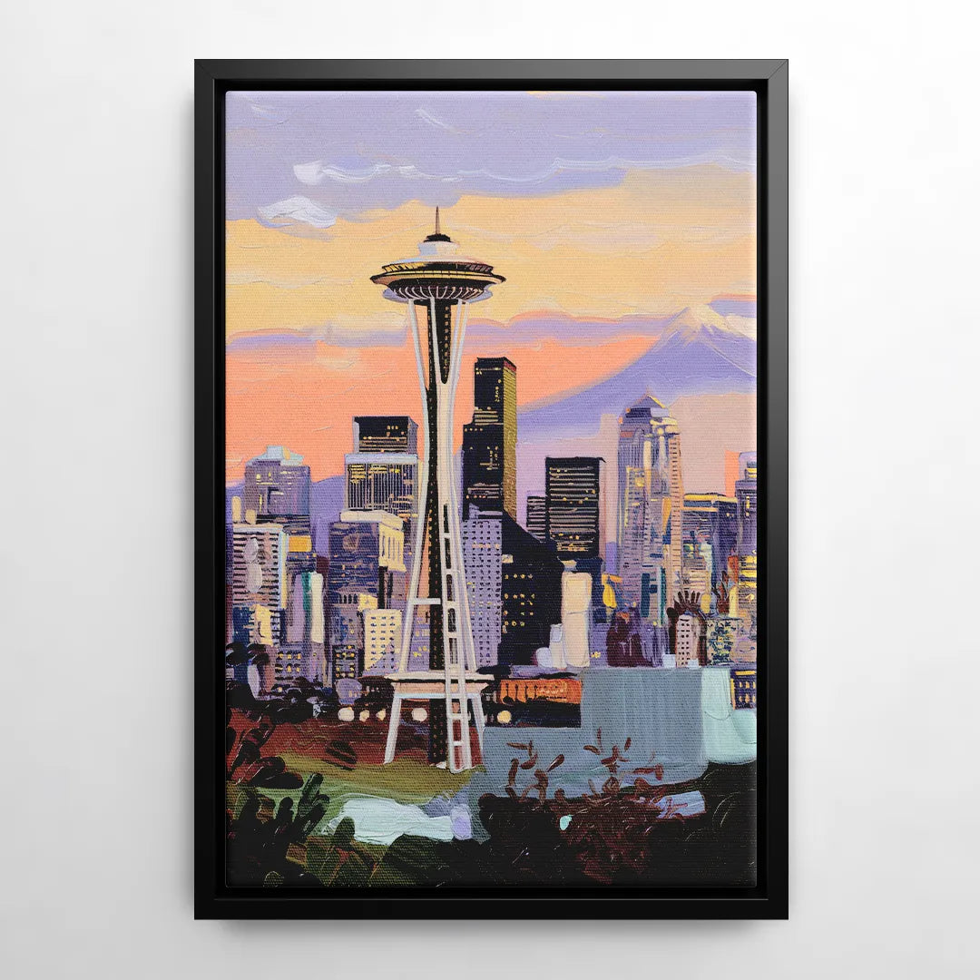 Seattle Skyline from Kerry Park - Black Frame Canvas
