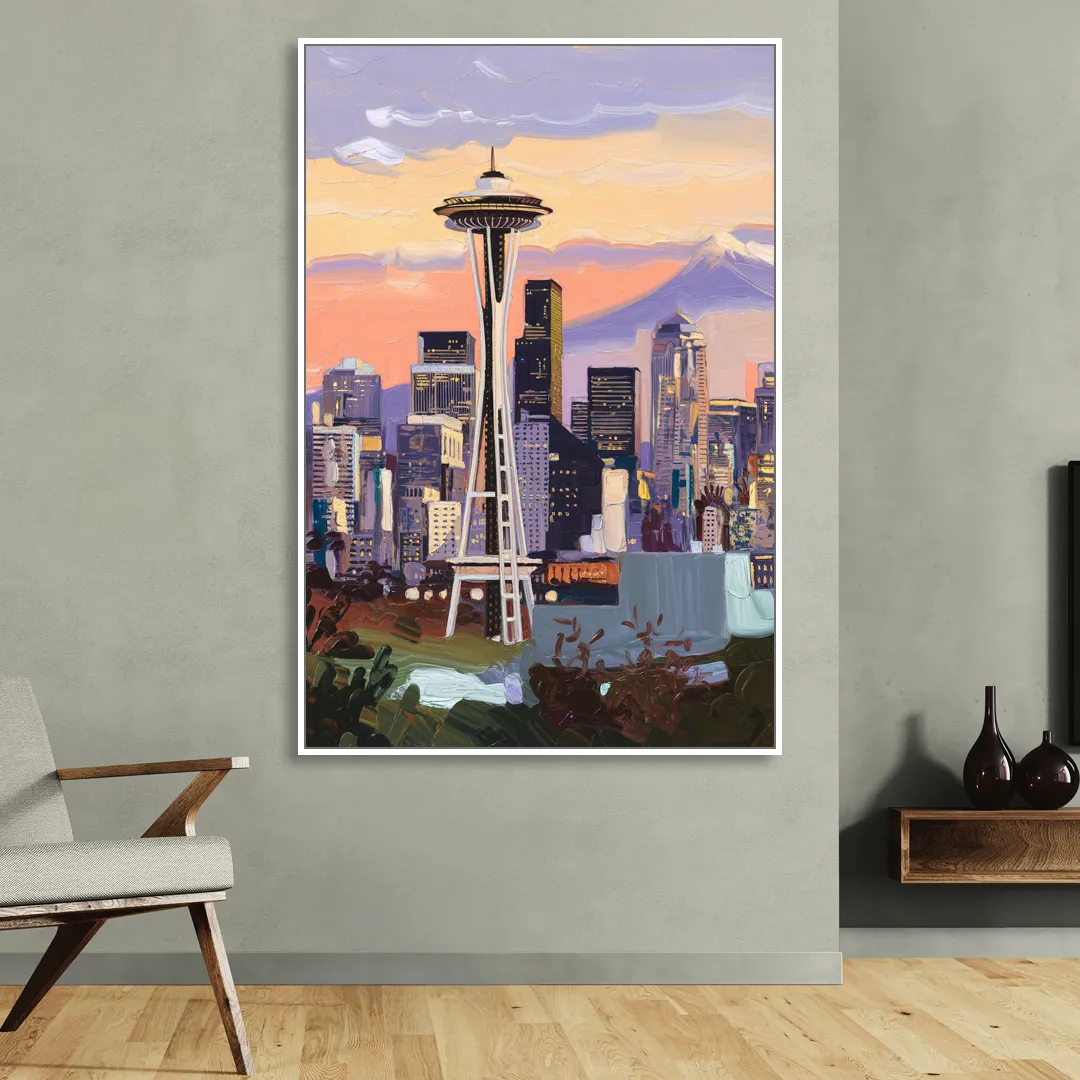 Seattle Skyline from Kerry Park Sitting Room - White Canvas Wall Art