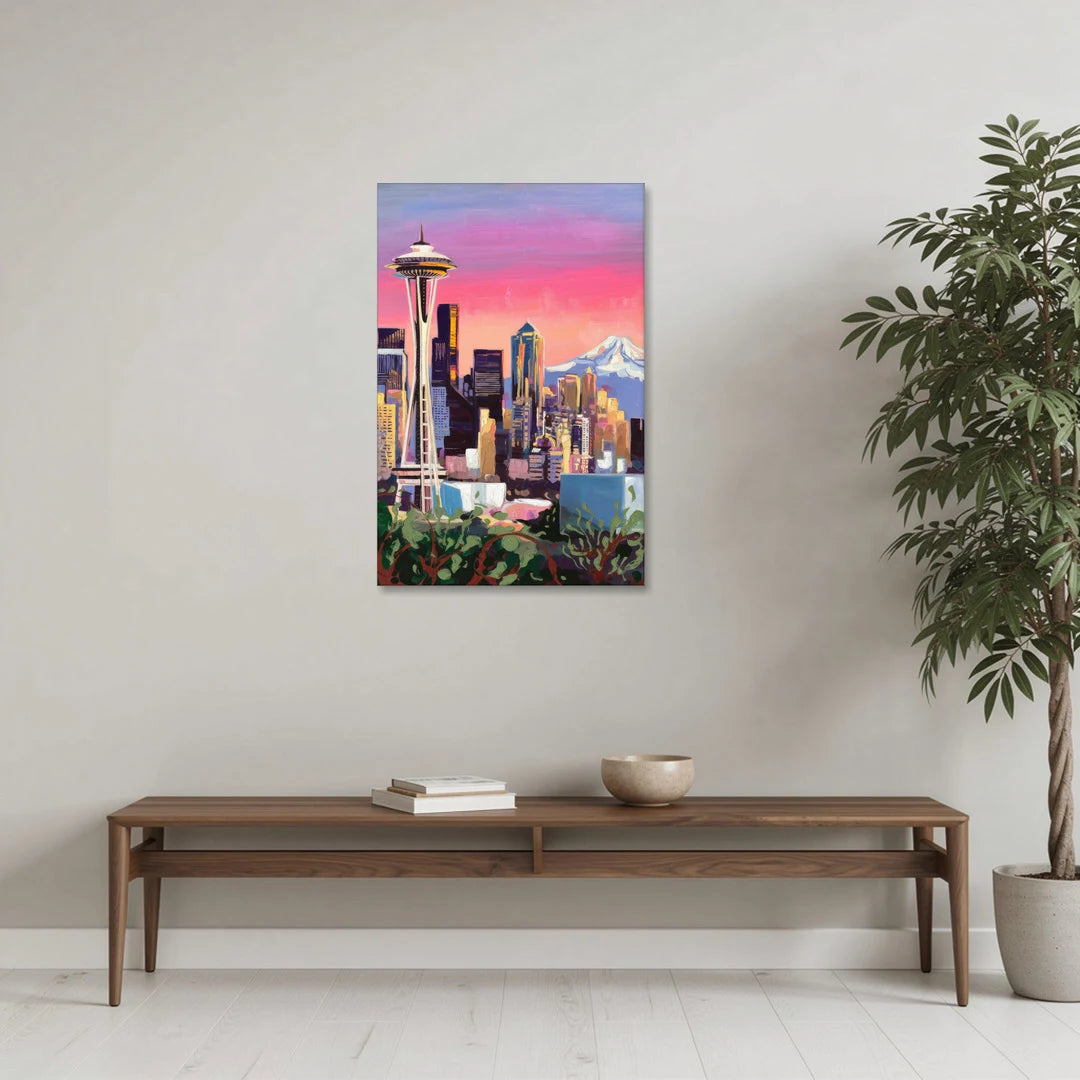 Seattle Skyline with Mount Rainier - Canvas Wall Art - Coffee Table - 24x36