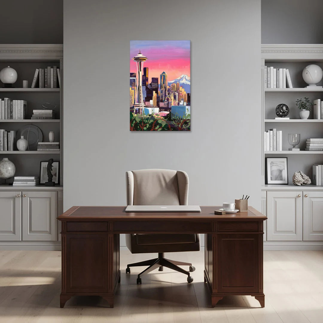 Seattle Skyline with Mount Rainier - Canvas Wall Art - Office - 24x36