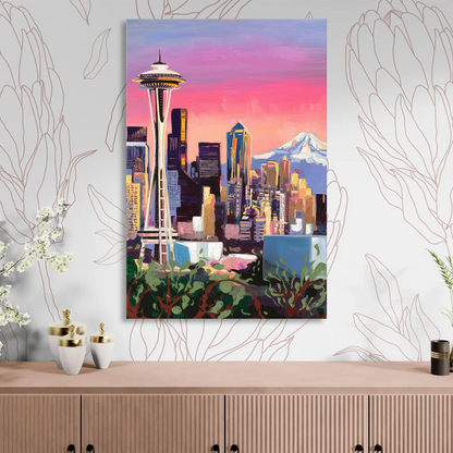 Seattle Skyline with Mount Rainier Living Room - Canvas Wall Art