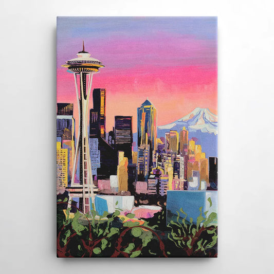 Seattle Skyline with Mount Rainier - Canvas Wall Art