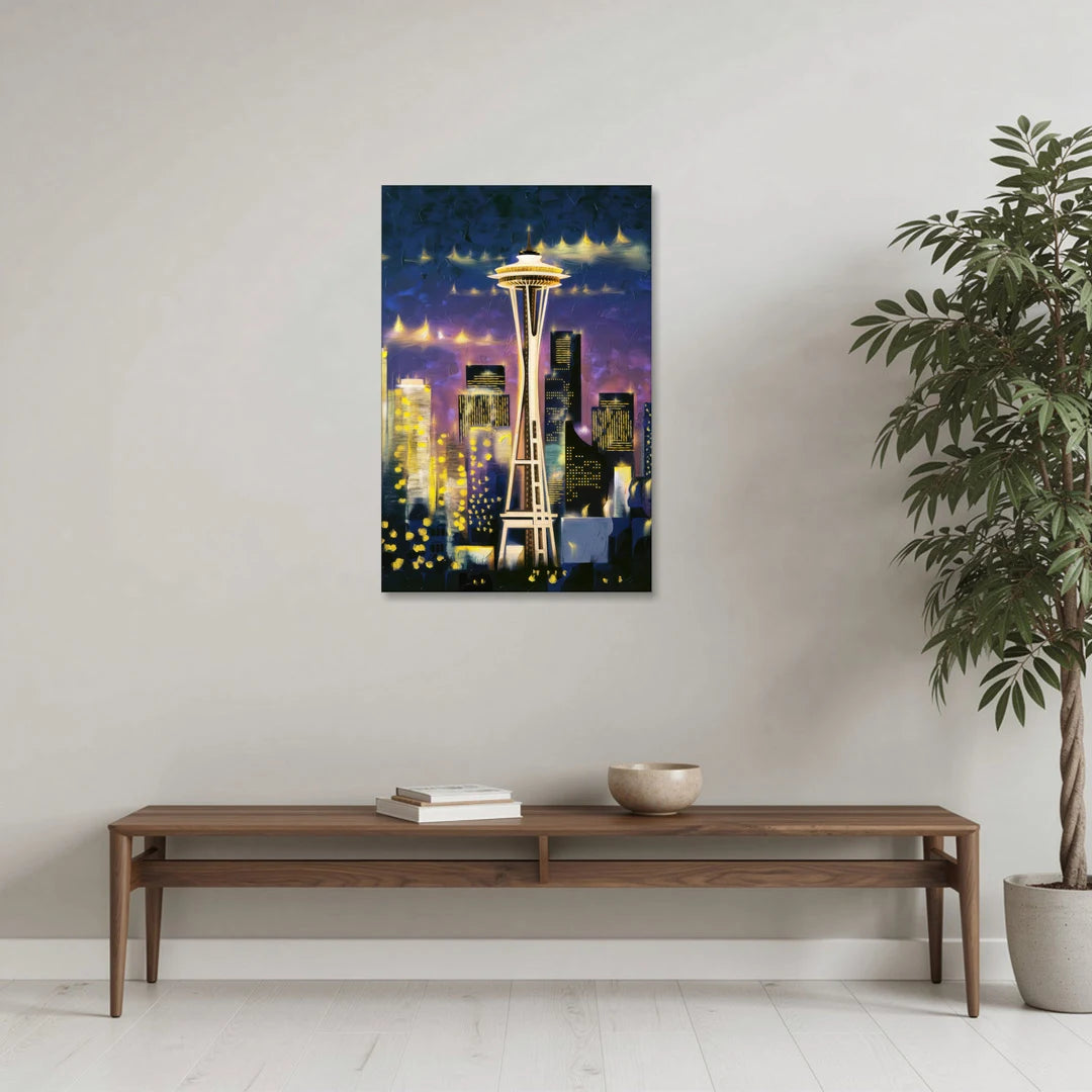 Seattle Space Needle Night Lights - Canvas Wall Art - Coffee Table - 24x36