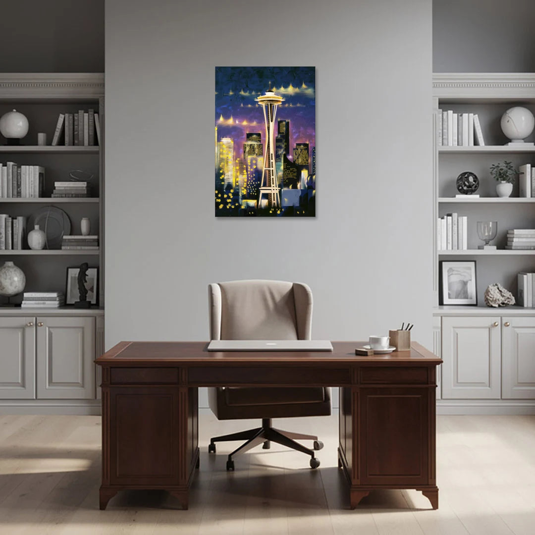 Seattle Space Needle Night Lights - Canvas Wall Art - Office - 24x36