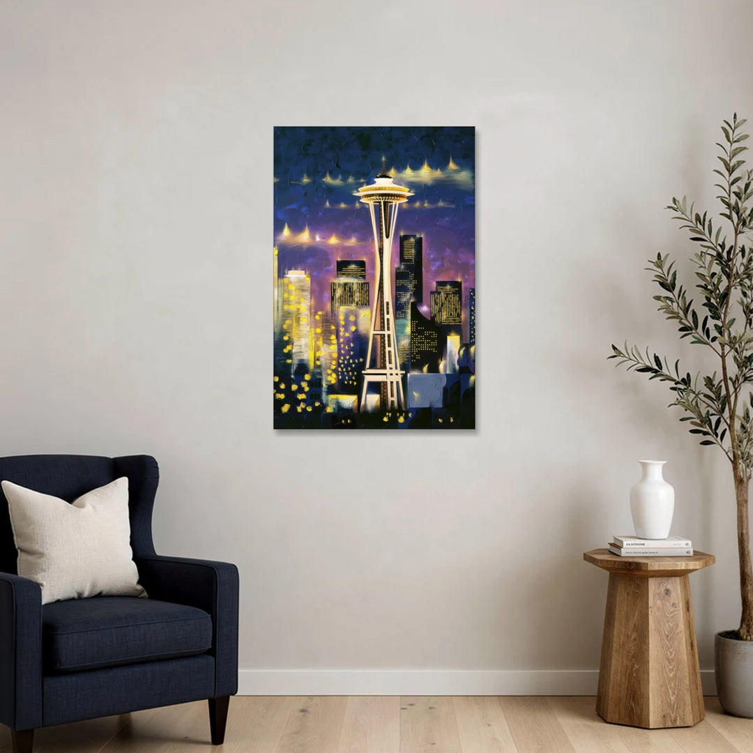 Seattle Space Needle Night Lights - Canvas Wall Art - Sofa - 24x36