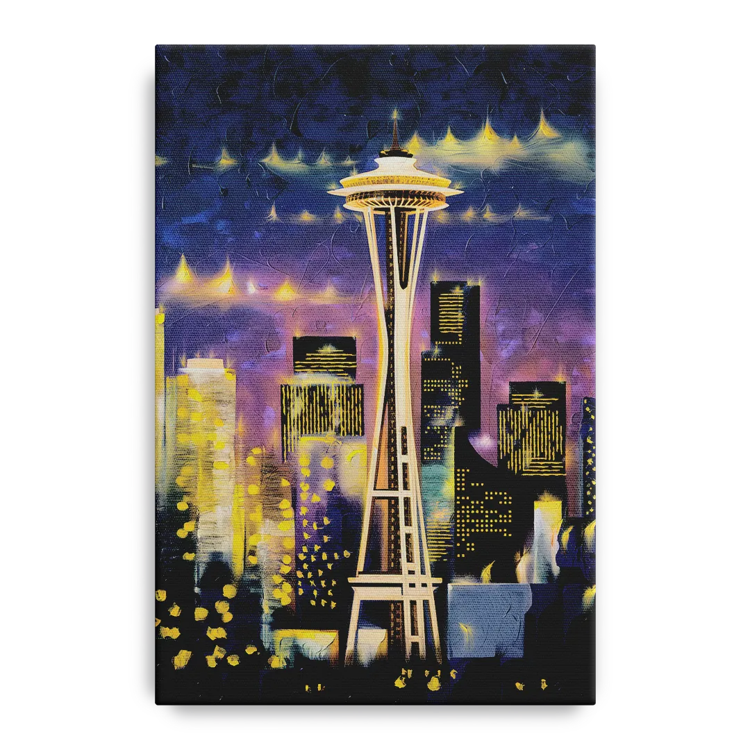 Seattle Space Needle Night Lights Front - Canvas Wall Art
