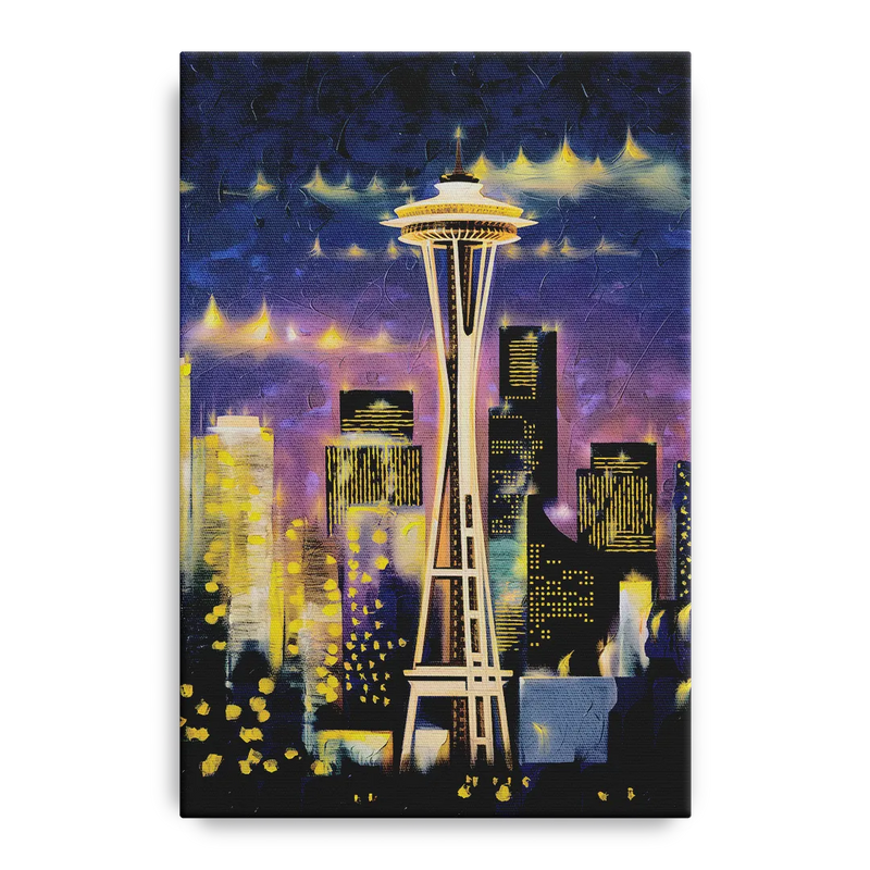 Seattle Space Needle Night Lights Front - Canvas Wall Art