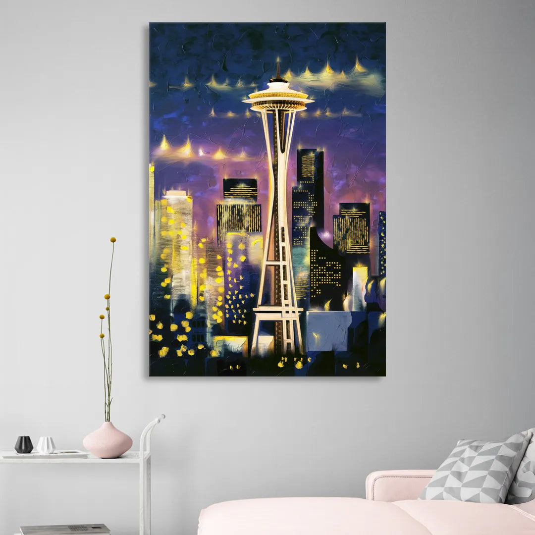 Seattle Space Needle Night Lights Living Room - Canvas Wall Art