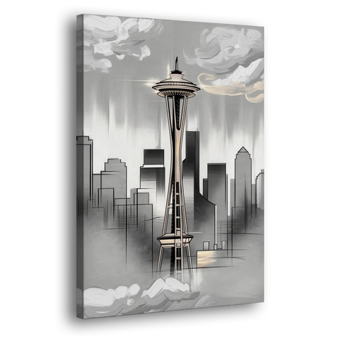 Seattle Space Needle Silhouette - Canvas Wall Art - Side