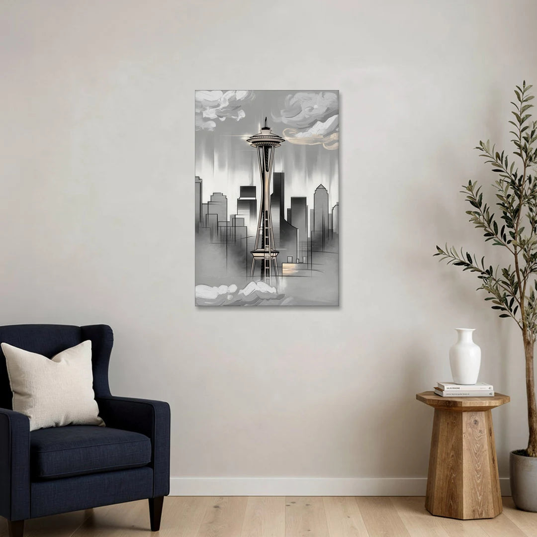 Seattle Space Needle Silhouette - Canvas Wall Art - Sofa - 24x36