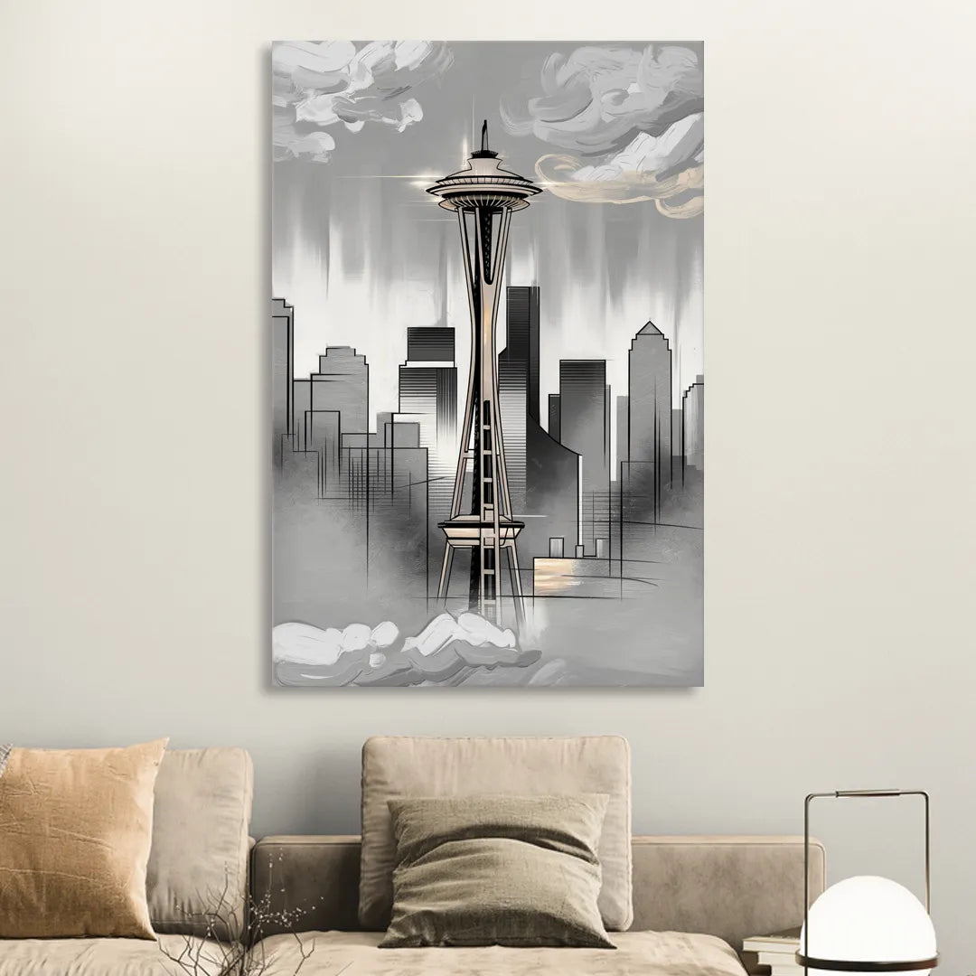 Seattle Space Needle Silhouette Living Room - Canvas Wall Art