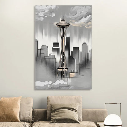 Seattle Space Needle Silhouette Living Room - Canvas Wall Art