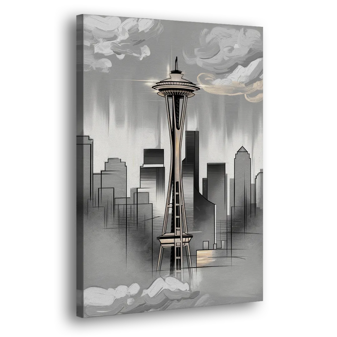 Seattle Space Needle Silhouette Side - Canvas Wall Art