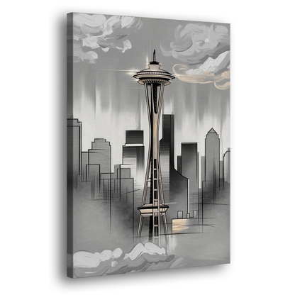 Seattle Space Needle Silhouette Side - Canvas Wall Art