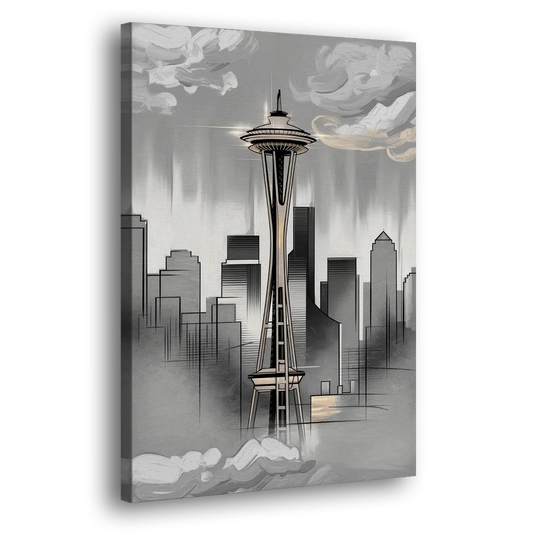 Seattle Space Needle Silhouette Side - Canvas Wall Art