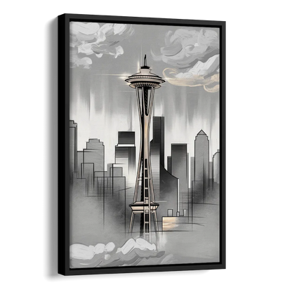 Seattle Space Needle Silhouette Side - Black Canvas Wall Art