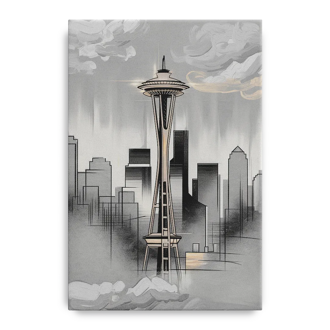 Seattle Space Needle Silhouette Front - Canvas Wall Art
