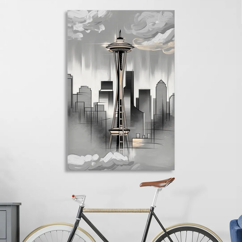 Seattle Space Needle Silhouette Sitting Room - Canvas Wall Art