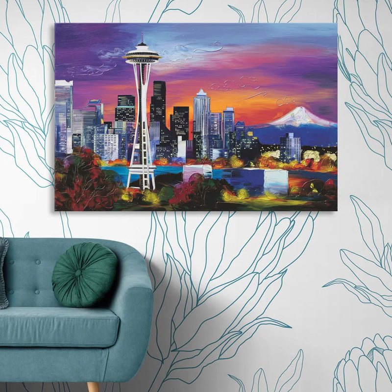 Seattle Space Needle View Sitting Room - Canvas Wall Art