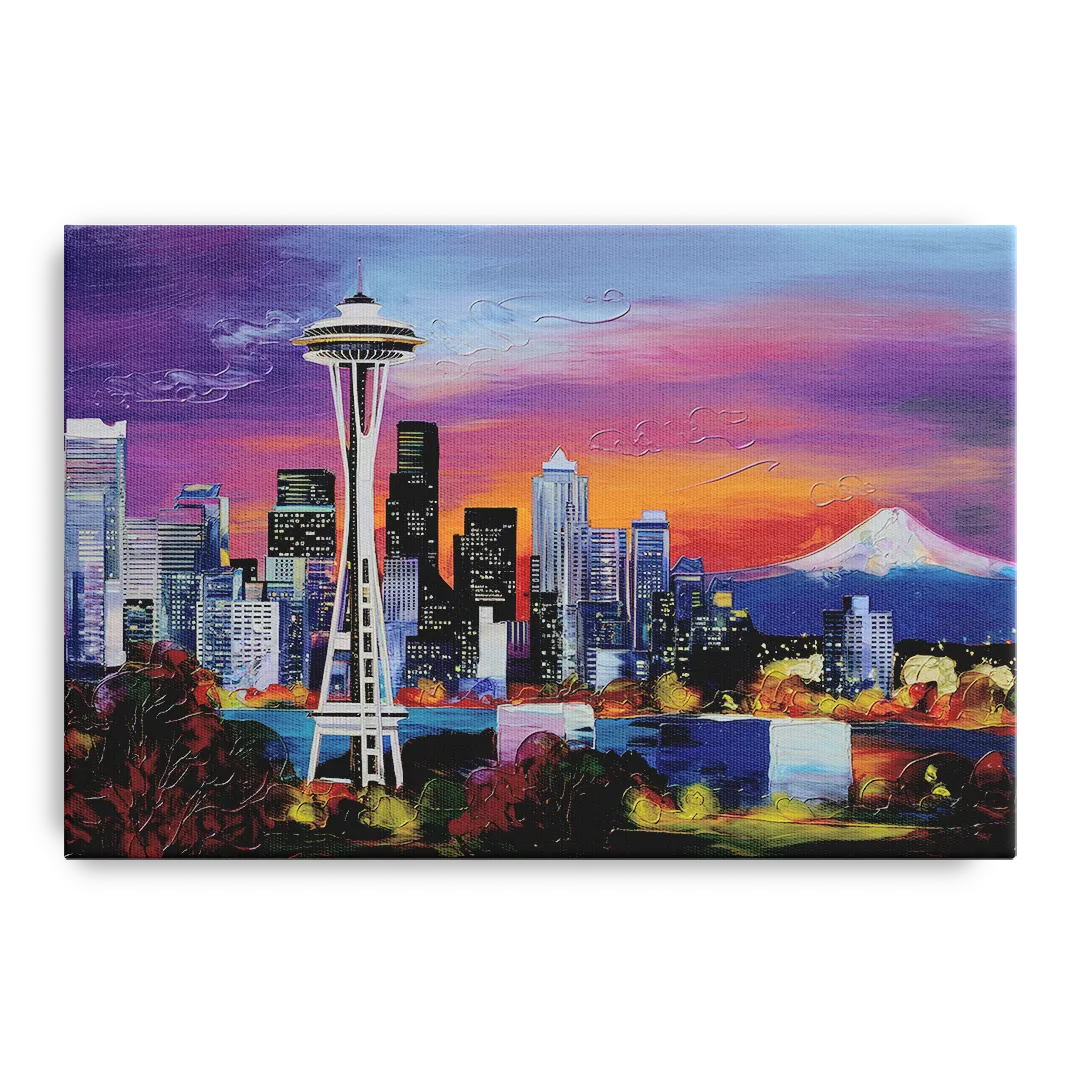 Seattle Space Needle View Front - Canvas Wall Art