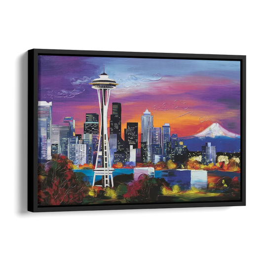 Seattle Space Needle View Side - Black Canvas Wall Art