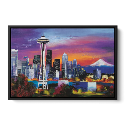 Seattle Space Needle View Front - Black Canvas Wall Art