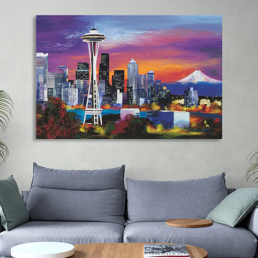 Seattle Space Needle View Living Room - Canvas Wall Art