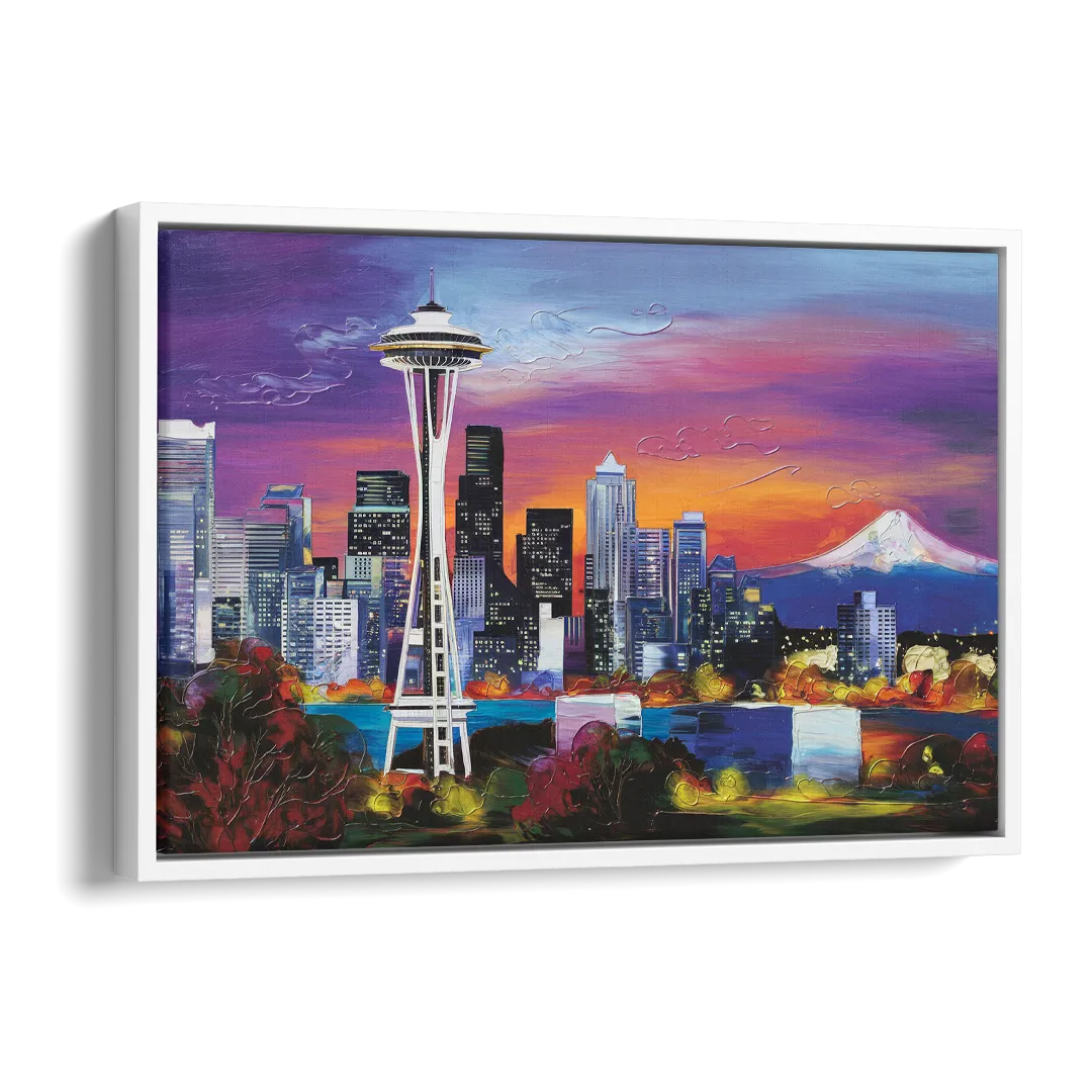 Seattle Space Needle View Side - White Canvas Wall Art