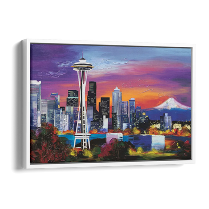 Seattle Space Needle View Side - White Canvas Wall Art