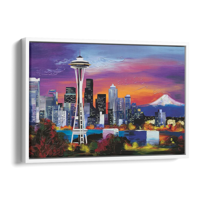 Seattle Space Needle View Side - White Canvas Wall Art