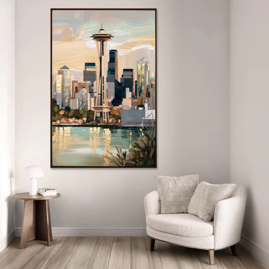 Seattle Space Needle and Cityscape - Canvas Wall Art - Sofa - 40x60