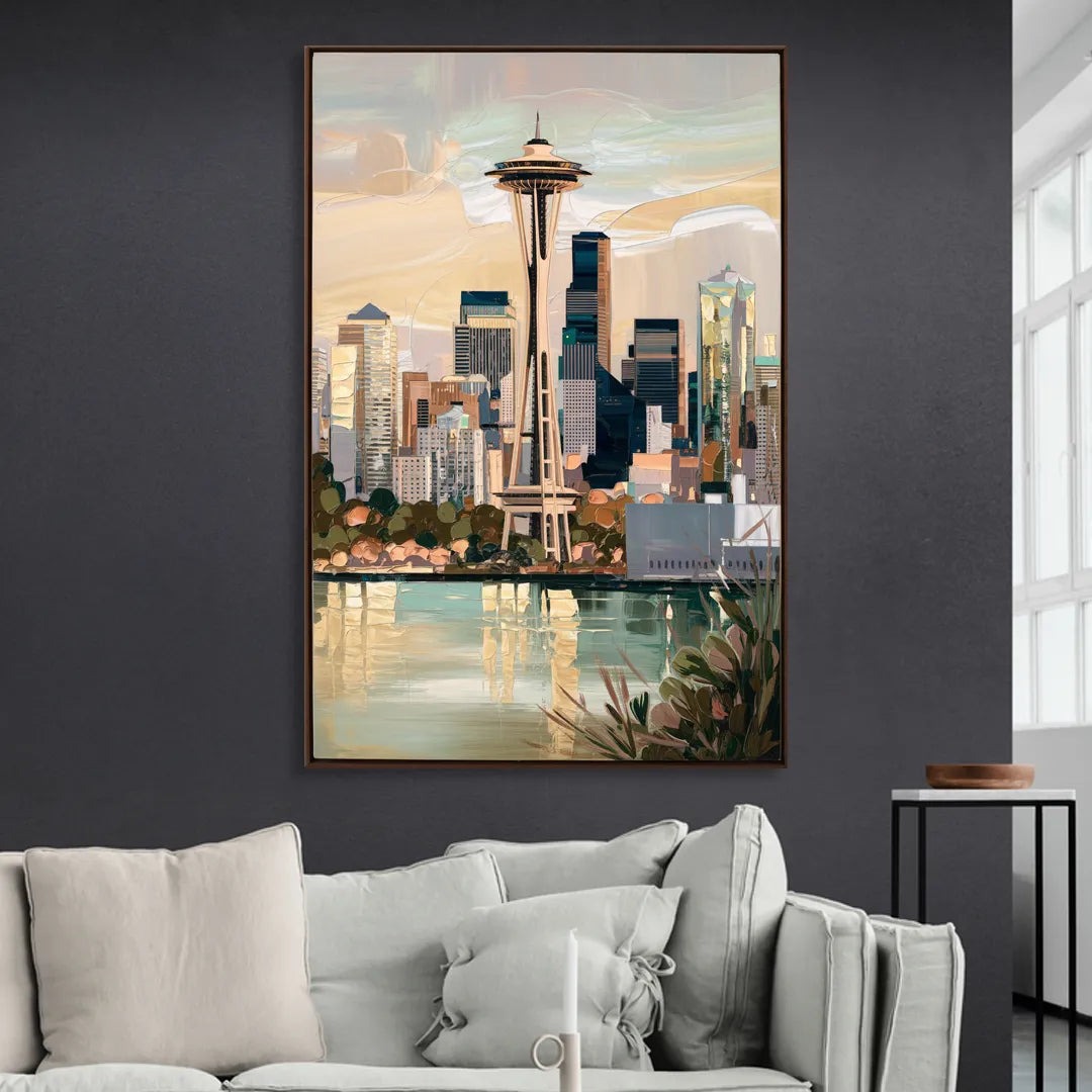 Seattle Space Needle and Cityscape Sitting Room - Canvas Wall Art