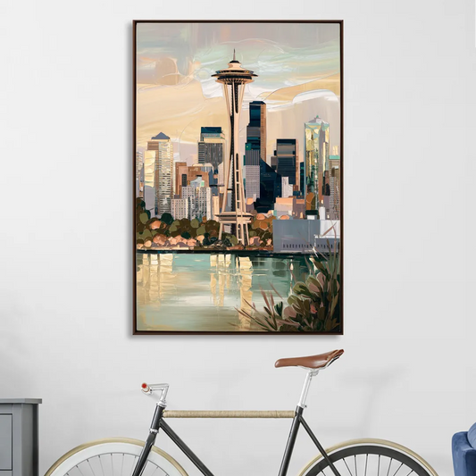 Seattle Space Needle and Cityscape Living Room - Canvas Wall Art