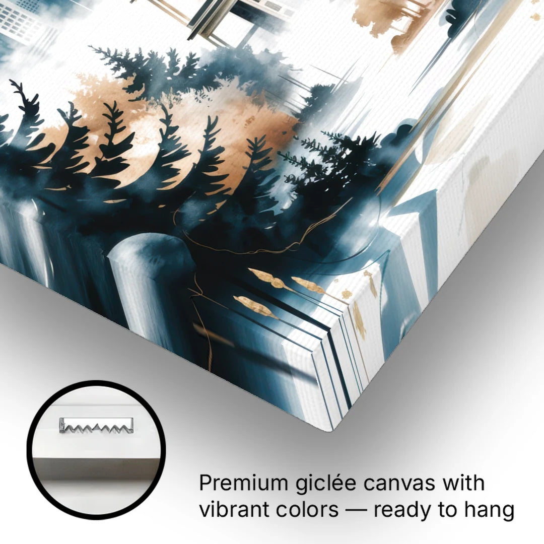Seattle Space Needle in Fog - Canvas Wall Art - Gallery Wrap Corner