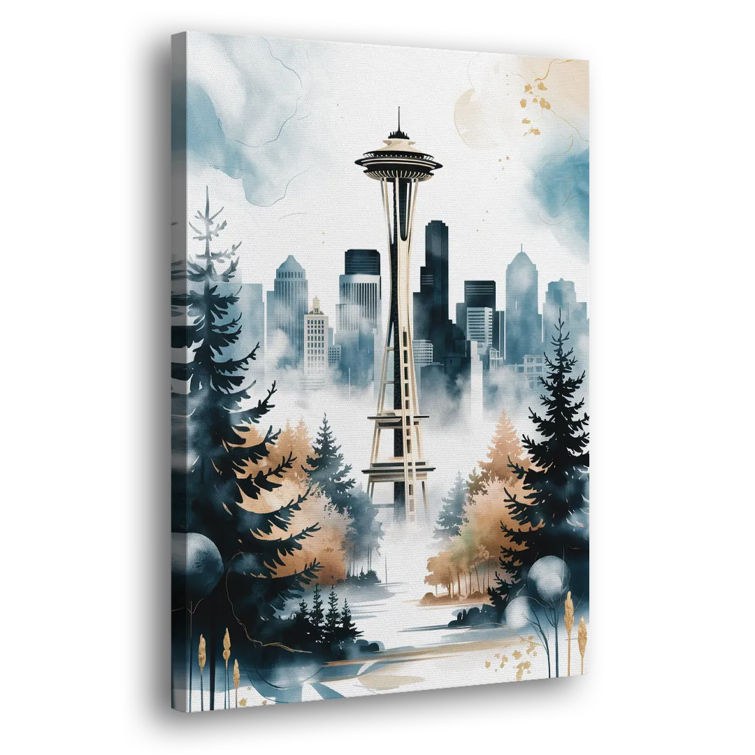 Seattle Space Needle in Fog Side - Canvas Wall Art