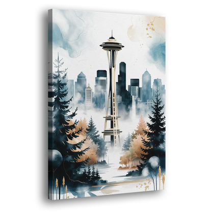 Seattle Space Needle in Fog Side - Canvas Wall Art