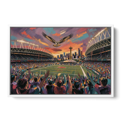 Seattle Sports Fans Unite - White Framed Canvas Wall Art - Front