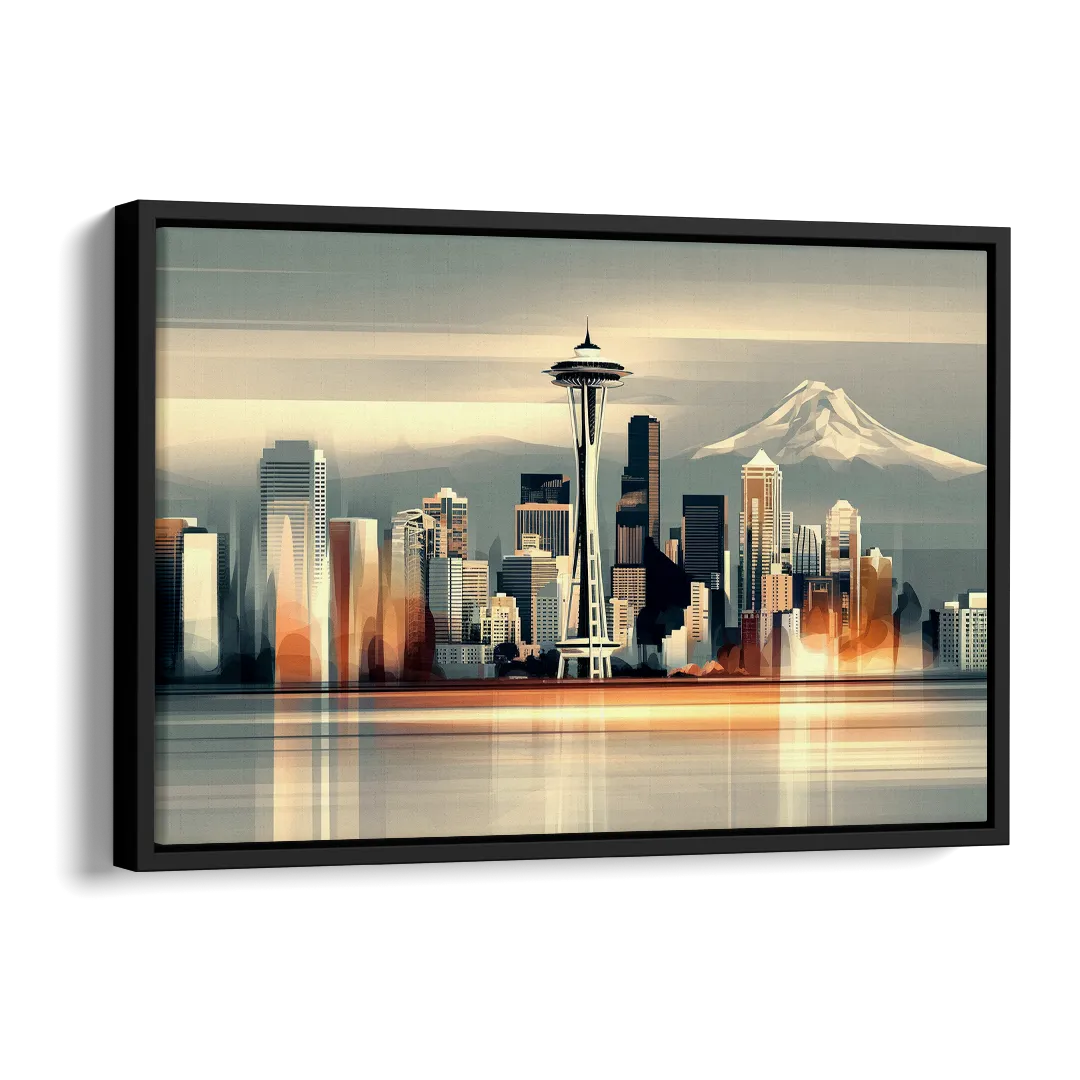 Seattle Urban Landscape Side - Black Canvas Wall Art