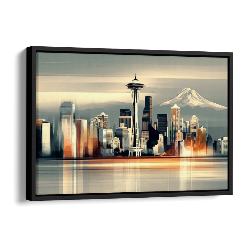 Seattle Urban Landscape Side - Black Canvas Wall Art