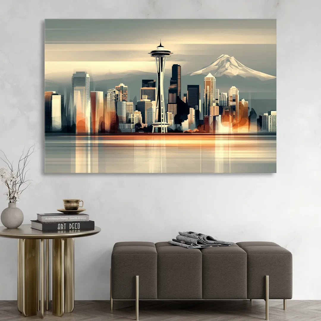 Seattle Urban Landscape Sitting Room - Canvas Wall Art