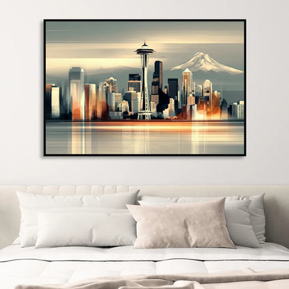 Seattle Urban Landscape Sitting Room - Black Canvas Wall Art