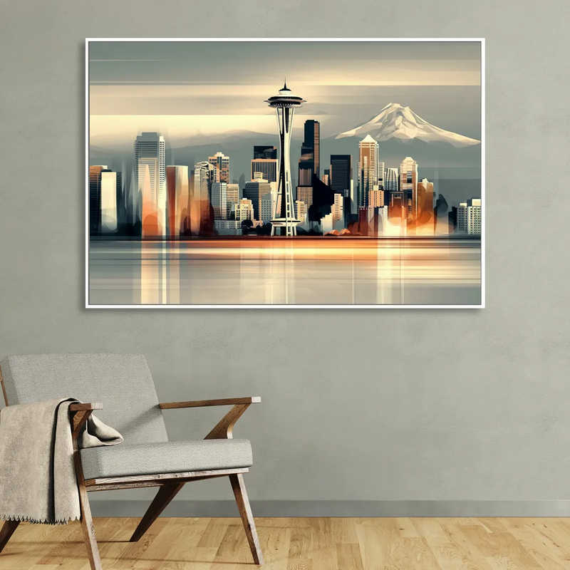 Seattle Urban Landscape Living Room - White Canvas Wall Art