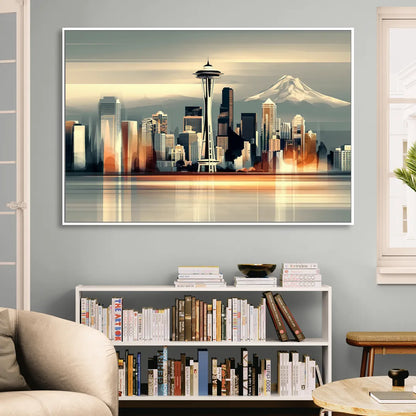 Seattle Urban Landscape Sitting Room - White Canvas Wall Art