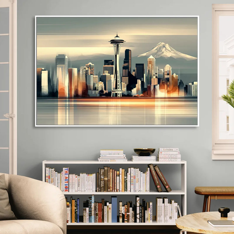 Seattle Urban Landscape Sitting Room - White Canvas Wall Art