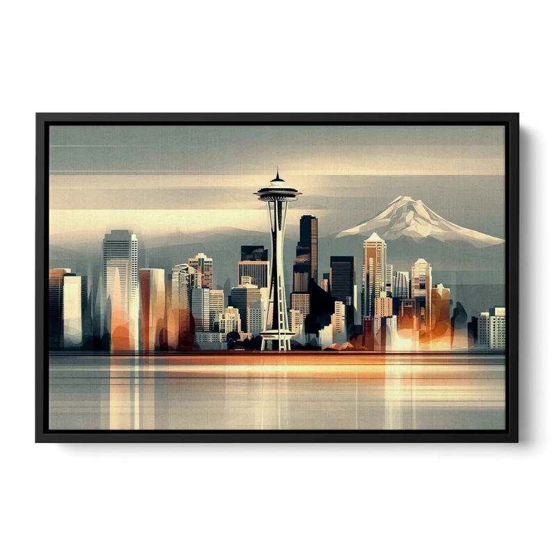 Seattle Urban Landscape Front - Black Canvas Wall Art