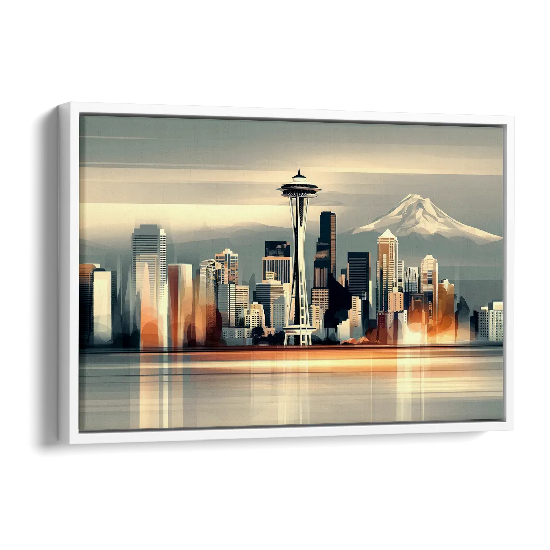 Seattle Urban Landscape Side - White Canvas Wall Art